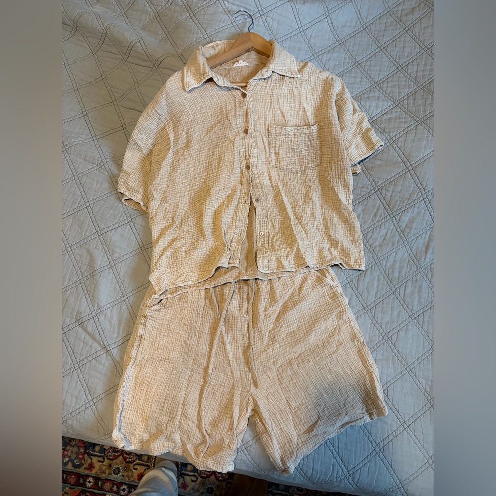 Roolee Taupe Textured Shirt and Shorts Set